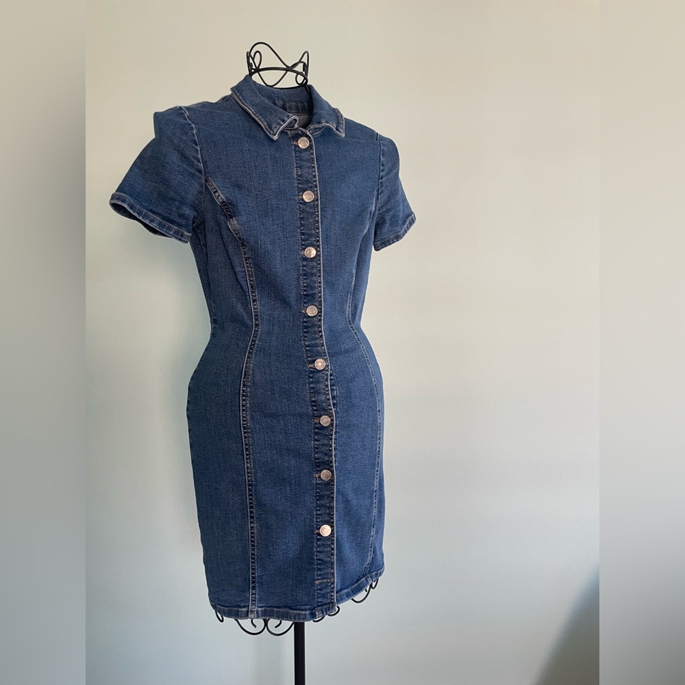 Zara Button-Front Denim Dress - Blue